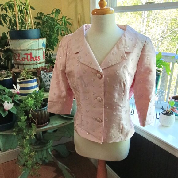 Rickie Freeman for TJ Nites Retro Beaded Blazer Jacket Beaded Blush Pink… - Picture 1 of 11